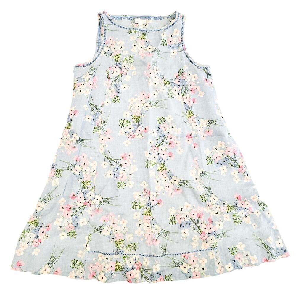 J. Jill Love Linen Flower Printed Sleeveless Blue Patterned Dress Size S Petite